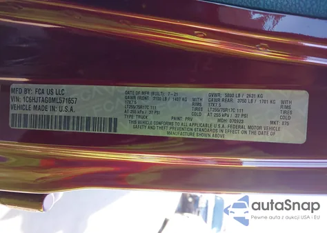 2021 Jeep Gladiator Willys Sport 4X4 from USA, damaged, VIN 1C6HJTAG0ML571657